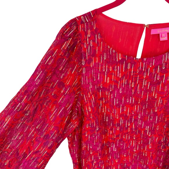 Lilly Pulitzer Alfreda Long Sleeve Top in Amaryllis Red Secret Hideaway Size 16 - Picture 5 of 13